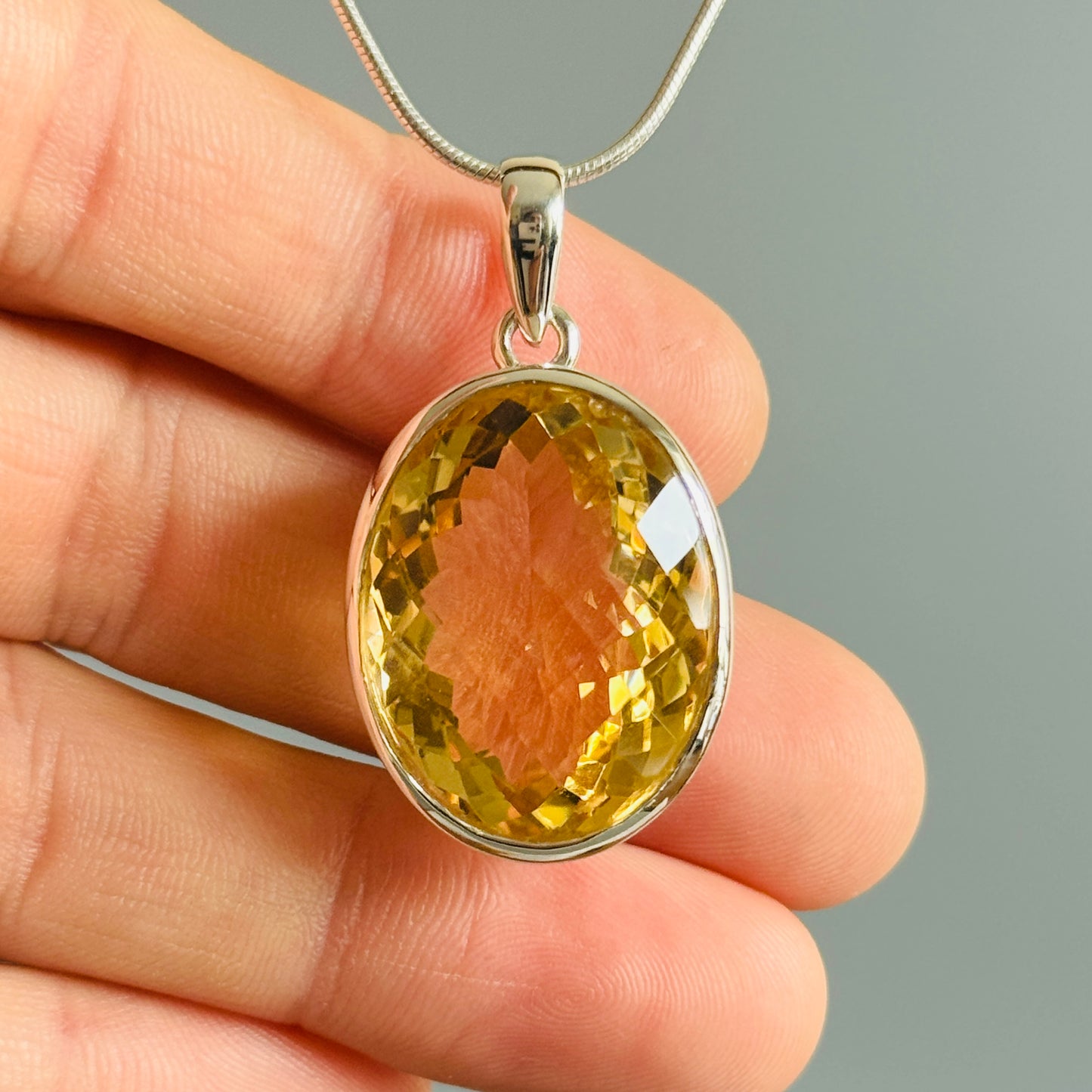 Large Faceted Citrine Quartz Pendant