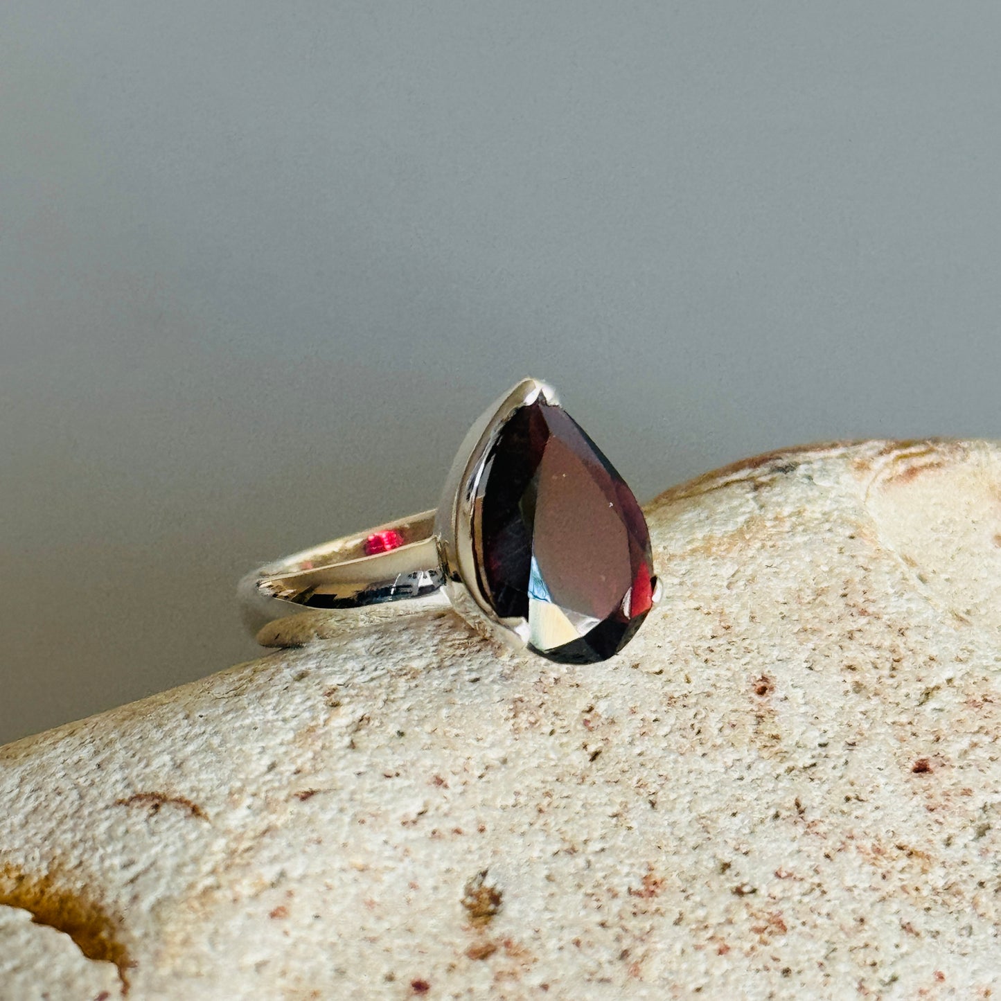 Teardrop Red Garnet Handmade Ring