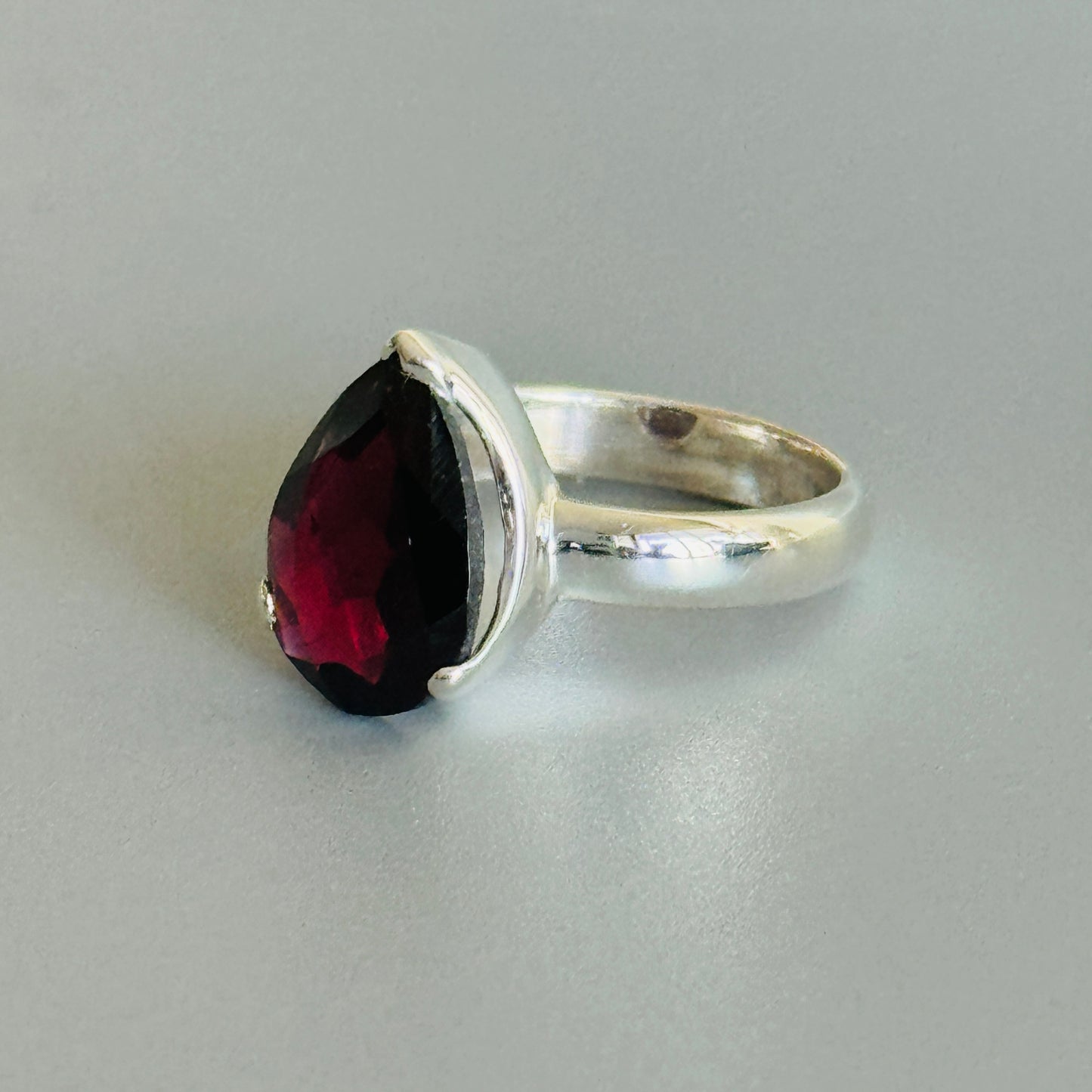 Teardrop Red Garnet Handmade Ring