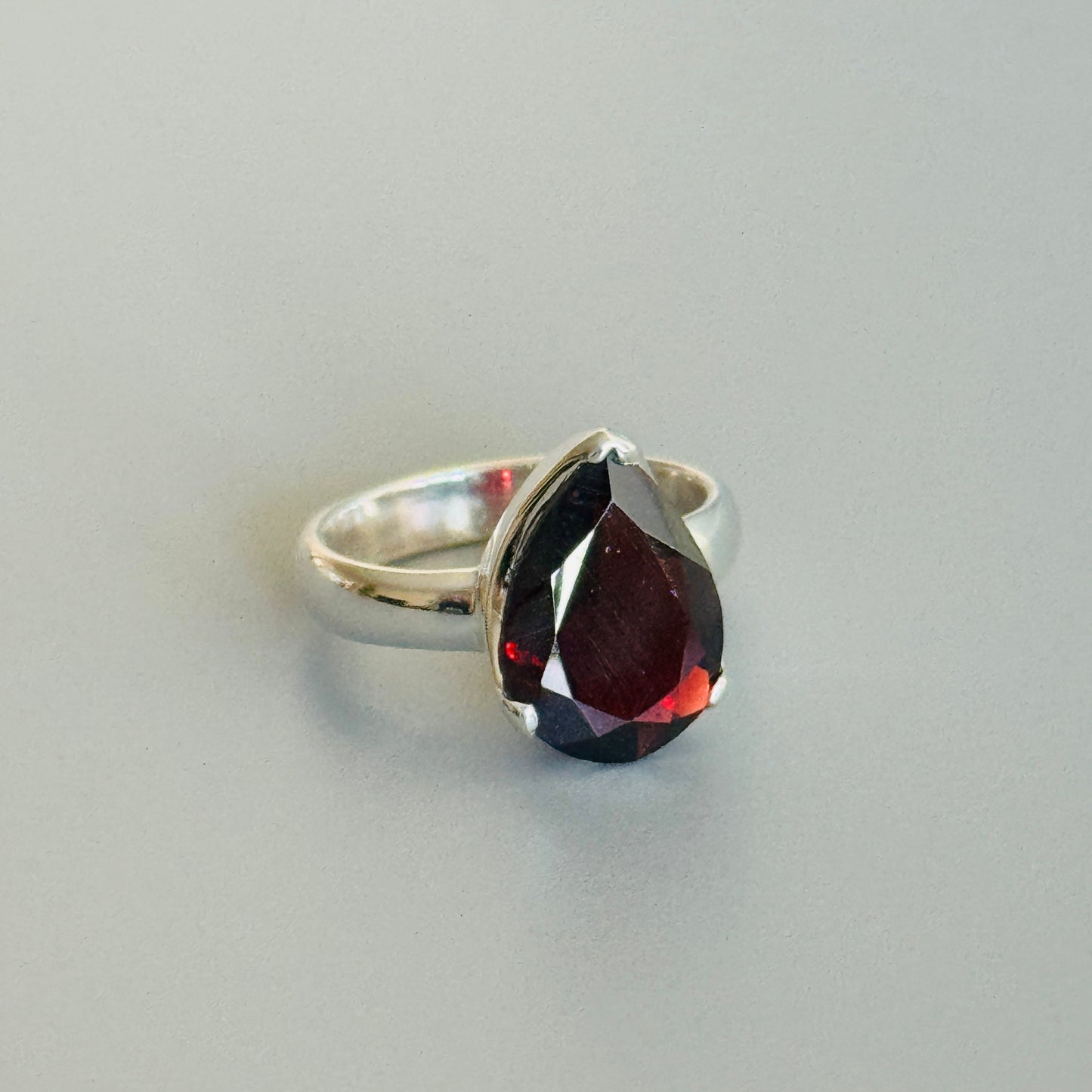 Teardrop Red Garnet Handmade Ring