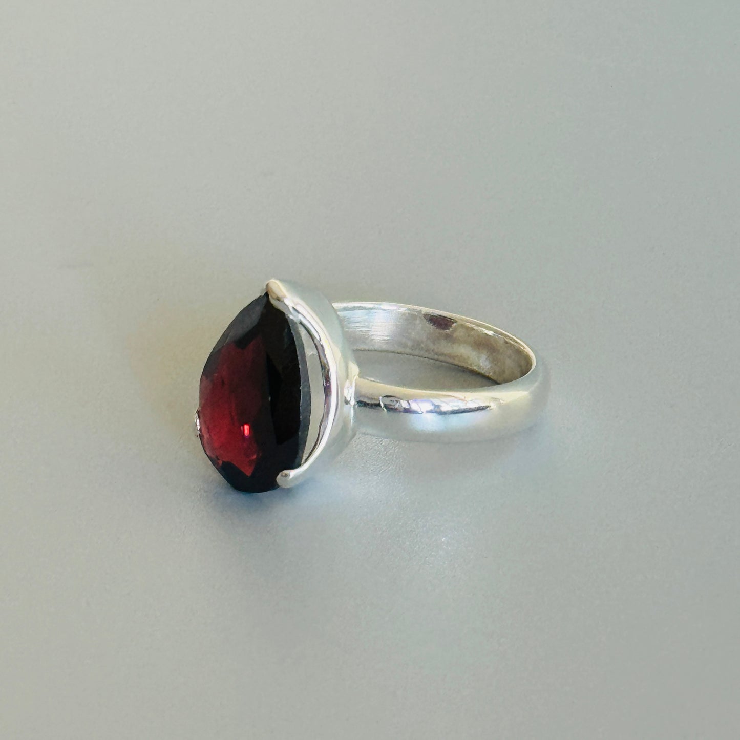 Teardrop Red Garnet Handmade Ring