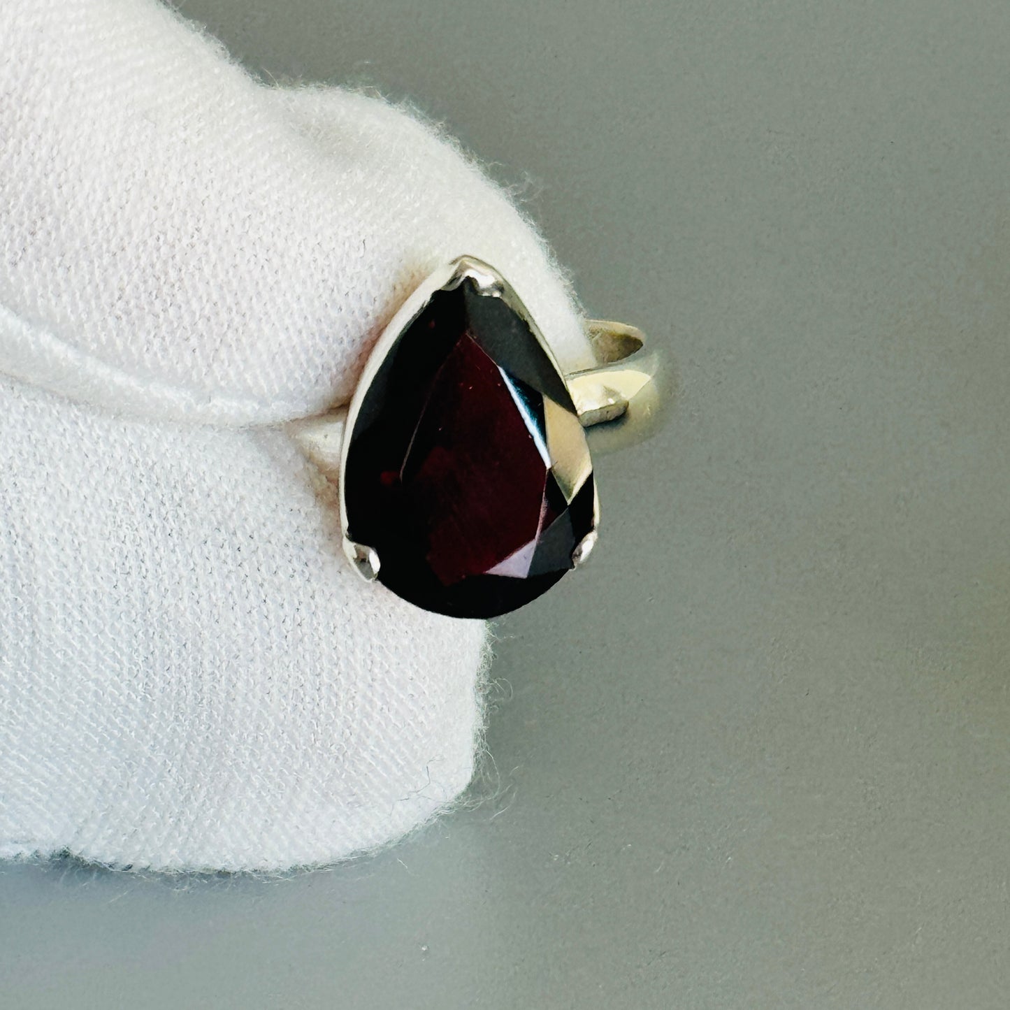 Teardrop Red Garnet Handmade Ring