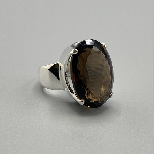 Smokey Quartz Silver Ring Natural