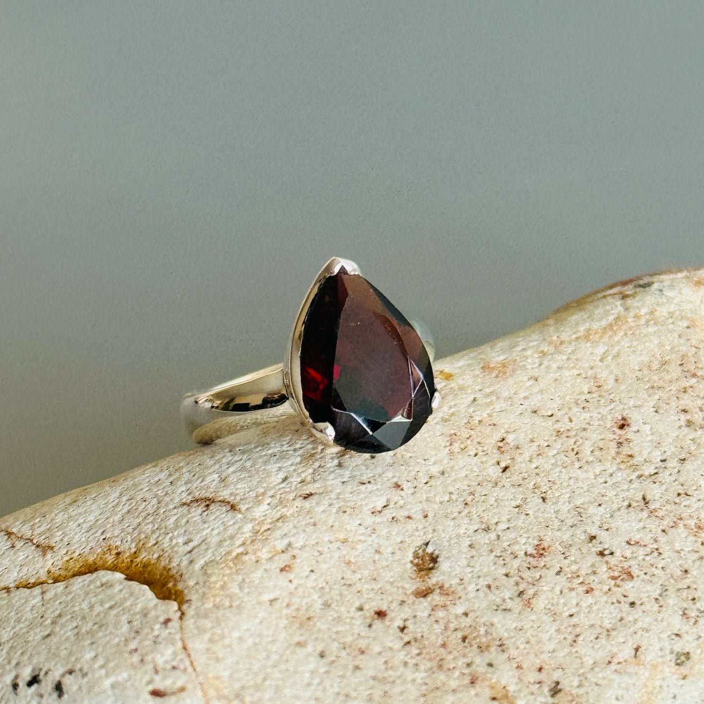 Teardrop Red Garnet Handmade Ring