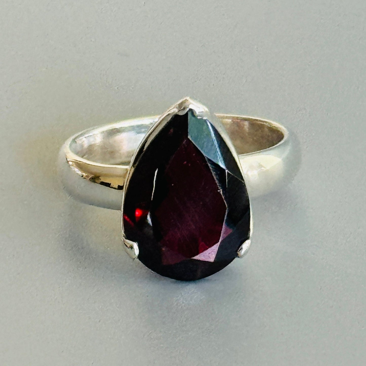 Teardrop Red Garnet Handmade Ring