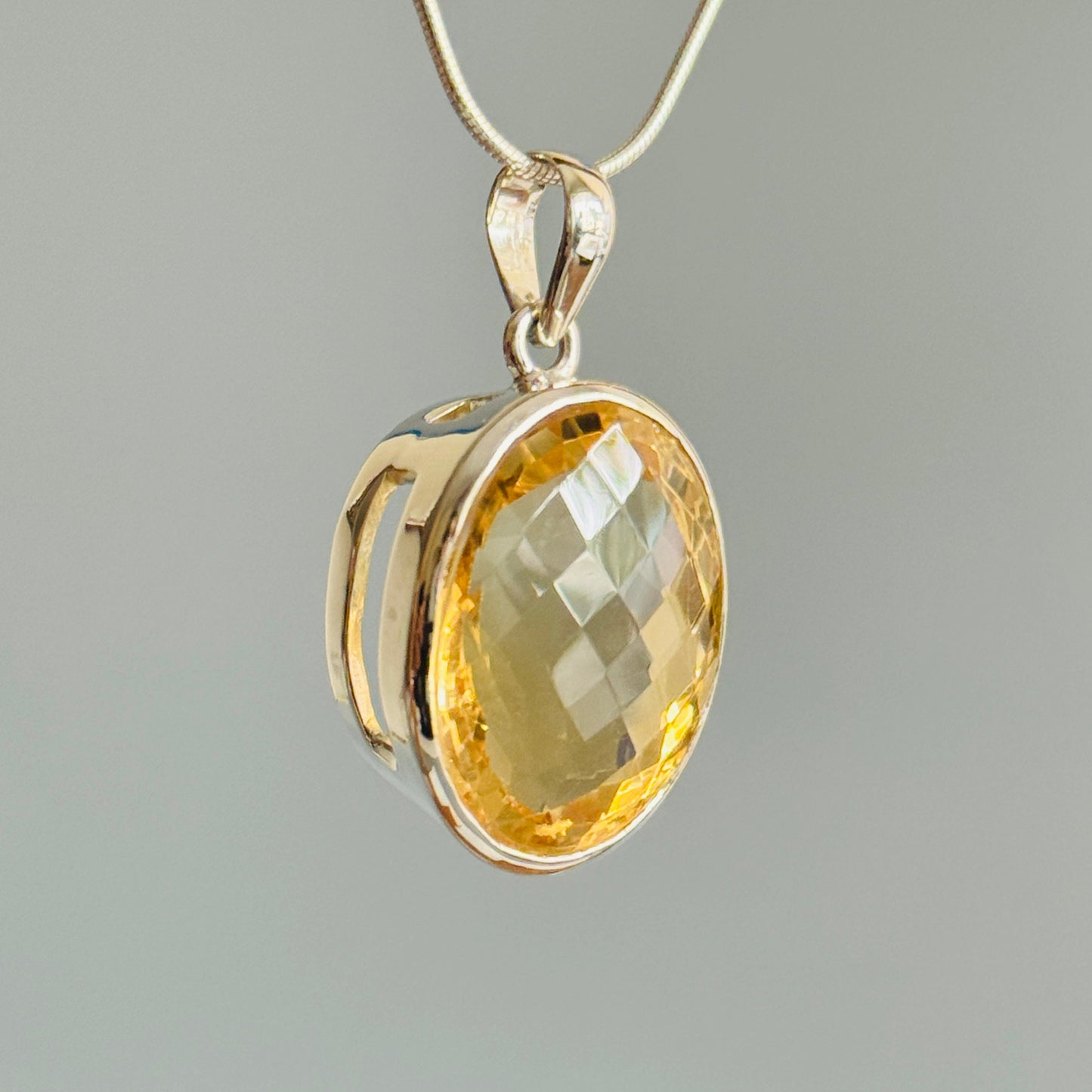 Large Faceted Citrine Quartz Pendant