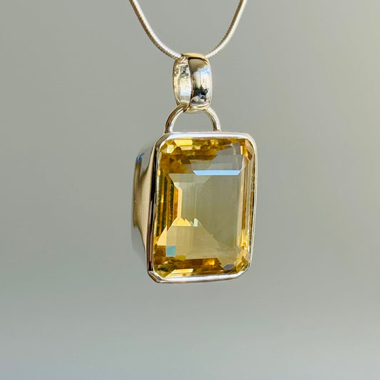 Citrine Pendant Large Faceted Citrine Quartz Pendant