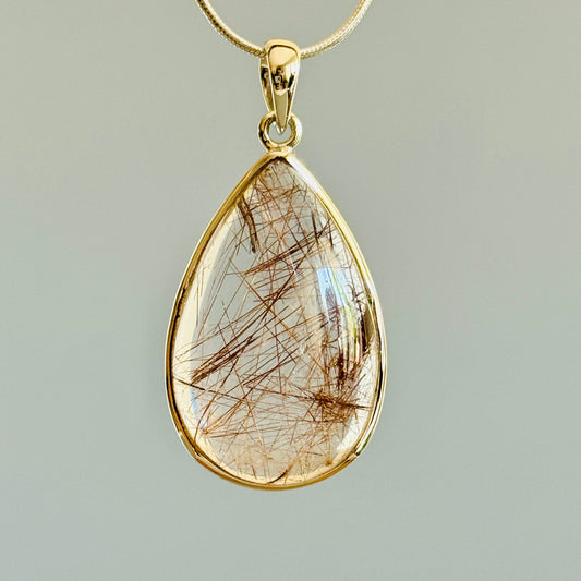 Golden Rutilated Quartz Crystal Pendant