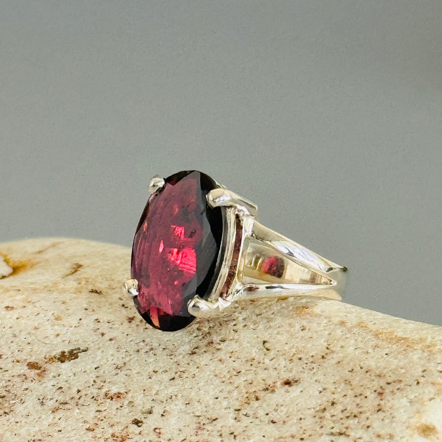 Oval Red Garnet Ring