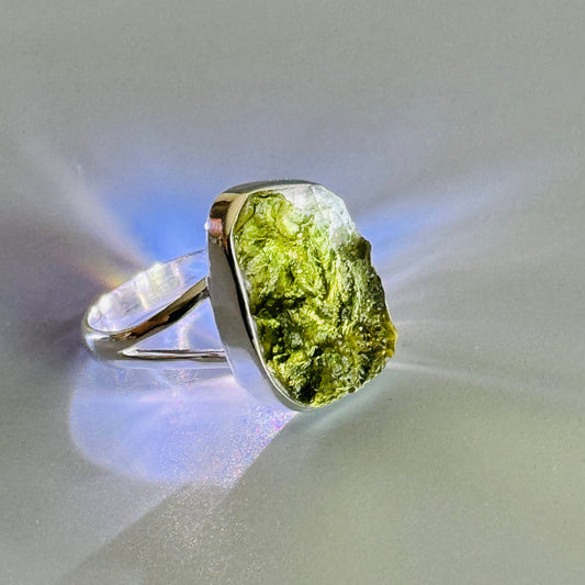 Moldavite Raw Ring