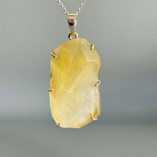 Rare Natural Libyan Desert Glass Pendant, Raw Libyan Desert Glass Necklace, Unique unpolished Jewelry, 925 Sterling Silver Pendant, X-Large