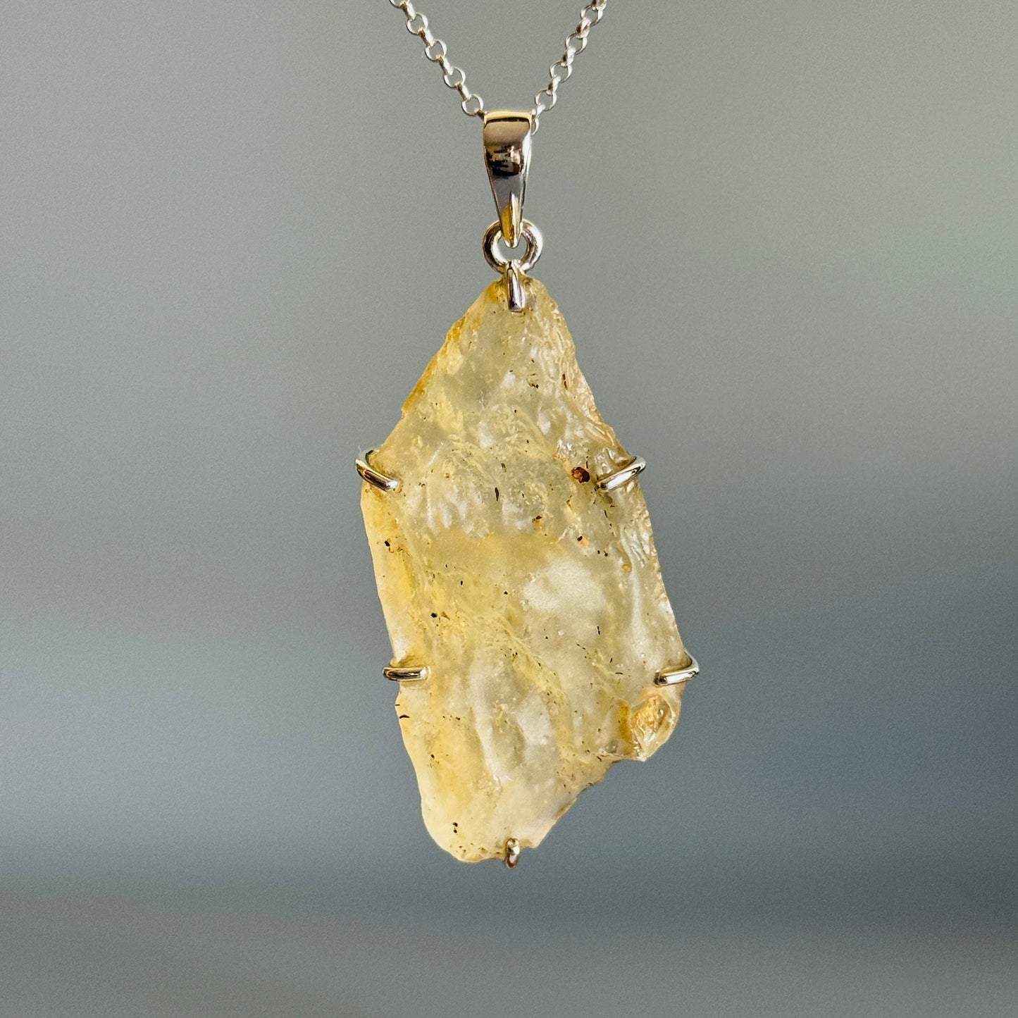 Rare Natural Libyan Desert Glass Pendant, Raw Libyan Desert Glass Necklace, Unique unpolished Jewelry, 925 Sterling Silver Pendant,  Large