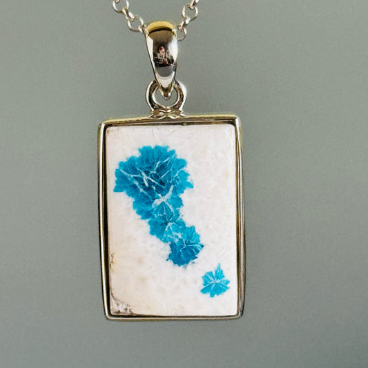 Cavansite pendant, Cavansite on white stilbite pendant, set in sterling silver 925, Unique Polished Cavansite stilbite pendant,One of a kind